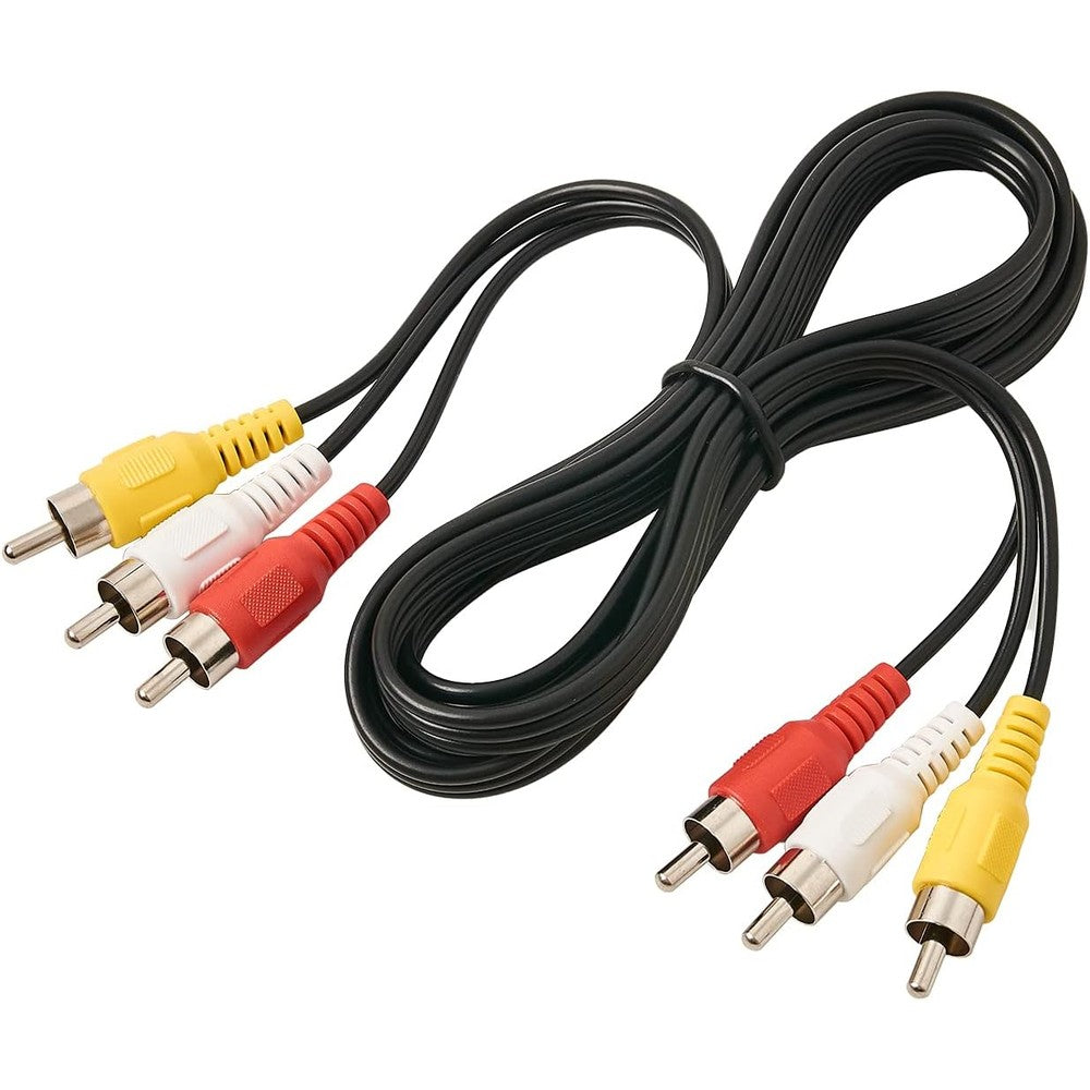 QDiShi 3 RCA Audio Video Composite Cable front view showing color-coded connectors.