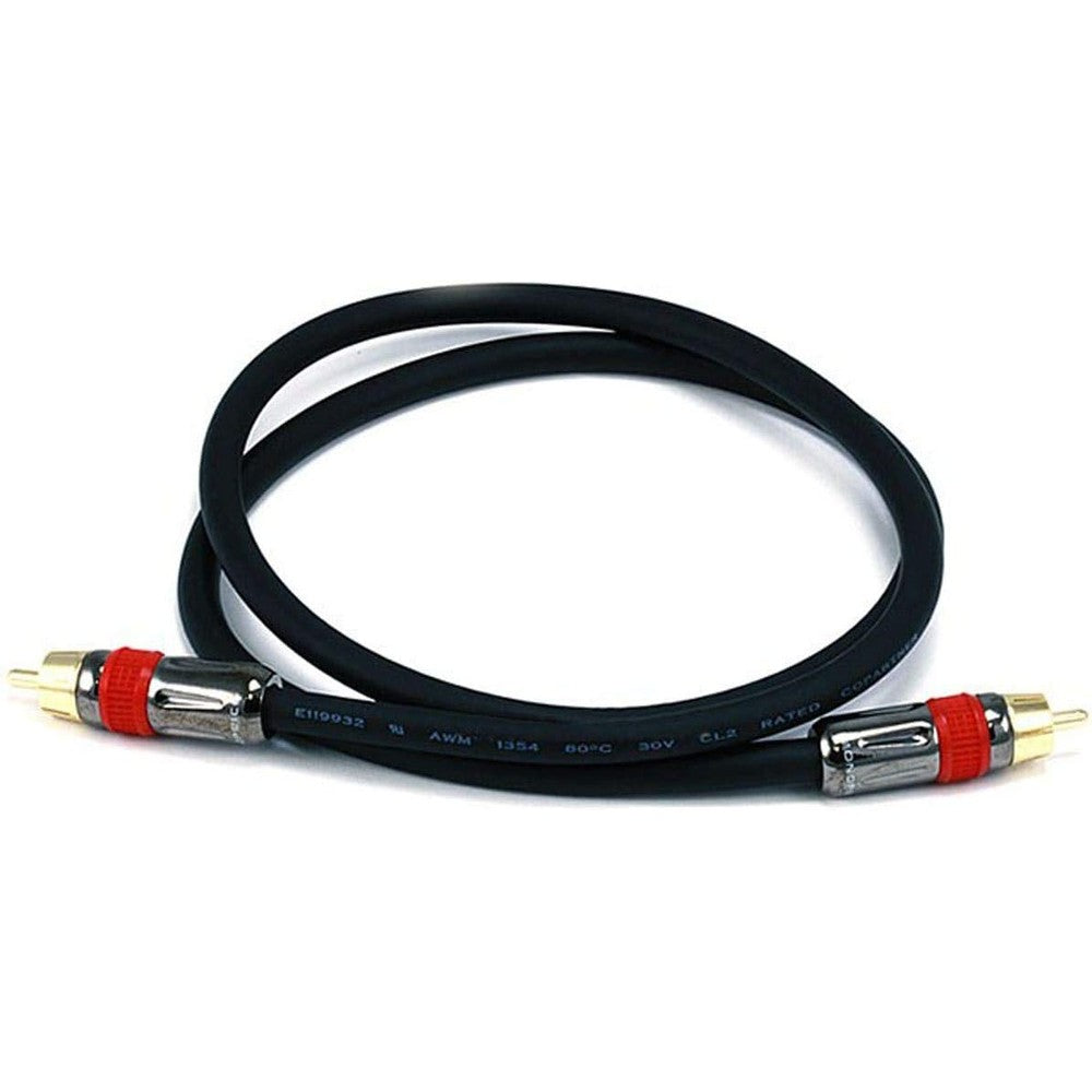 Monoprice 102681 3-Feet RG6 RCA digital coaxial audio cable front view showing gold-plated connectors.