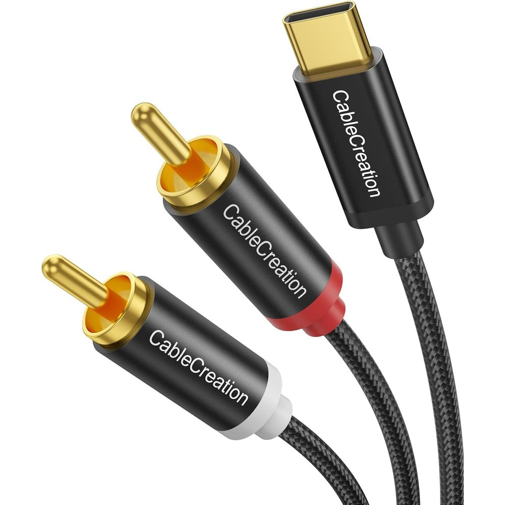 CableCreation USB C to 2 RCA audio cable front view