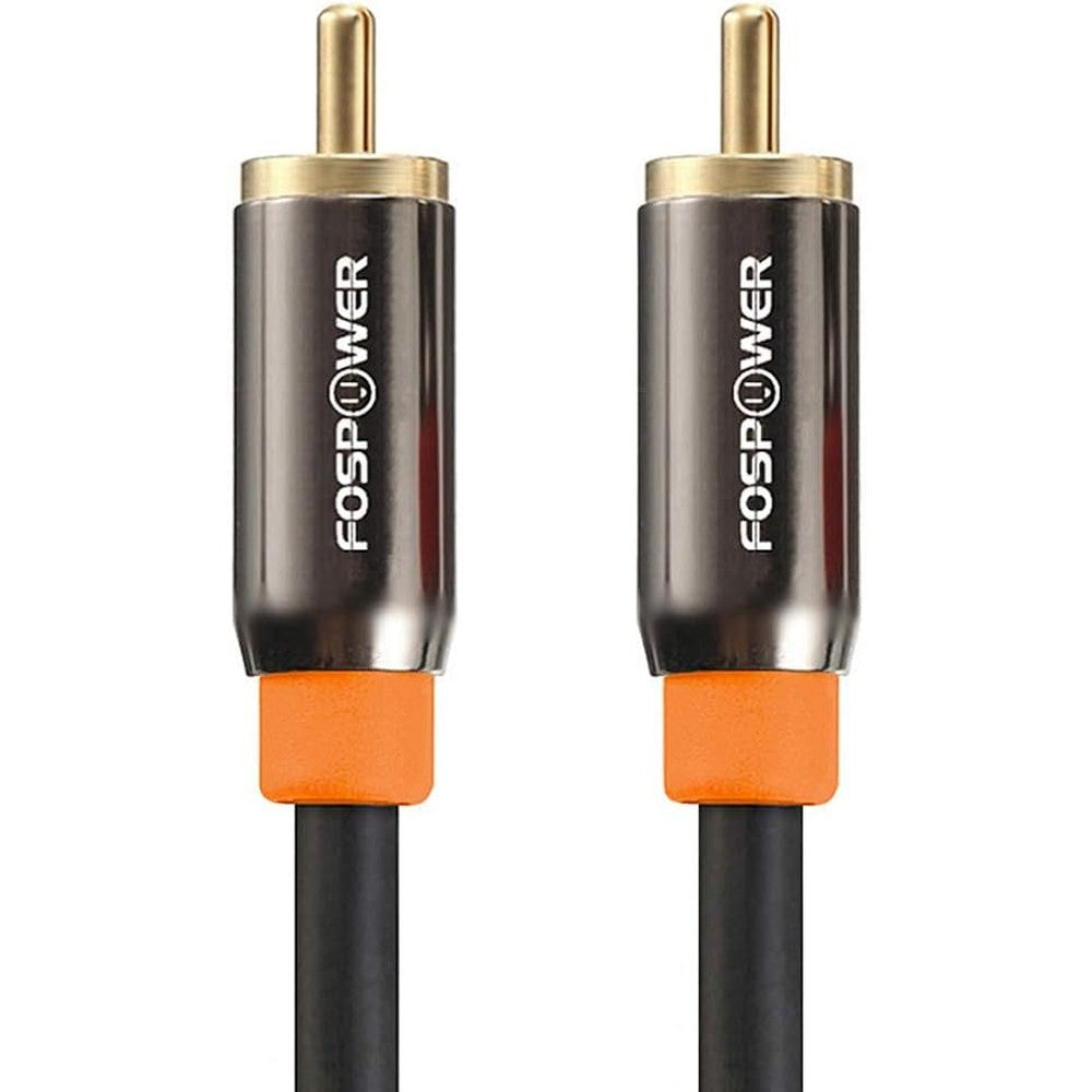 FosPower digital audio coaxial cable front view showcasing the orange color coded connectors.