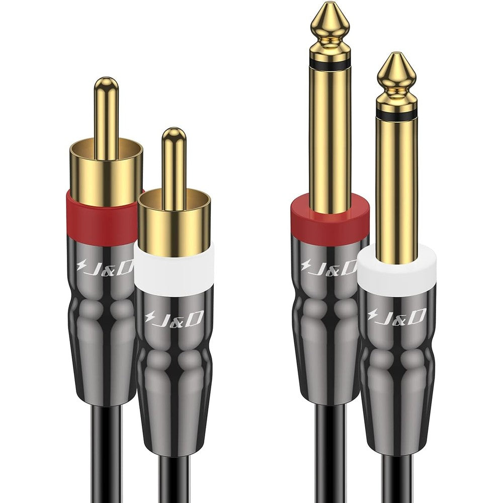 J&D Dual 1/4 inch TS to Dual RCA cable front view