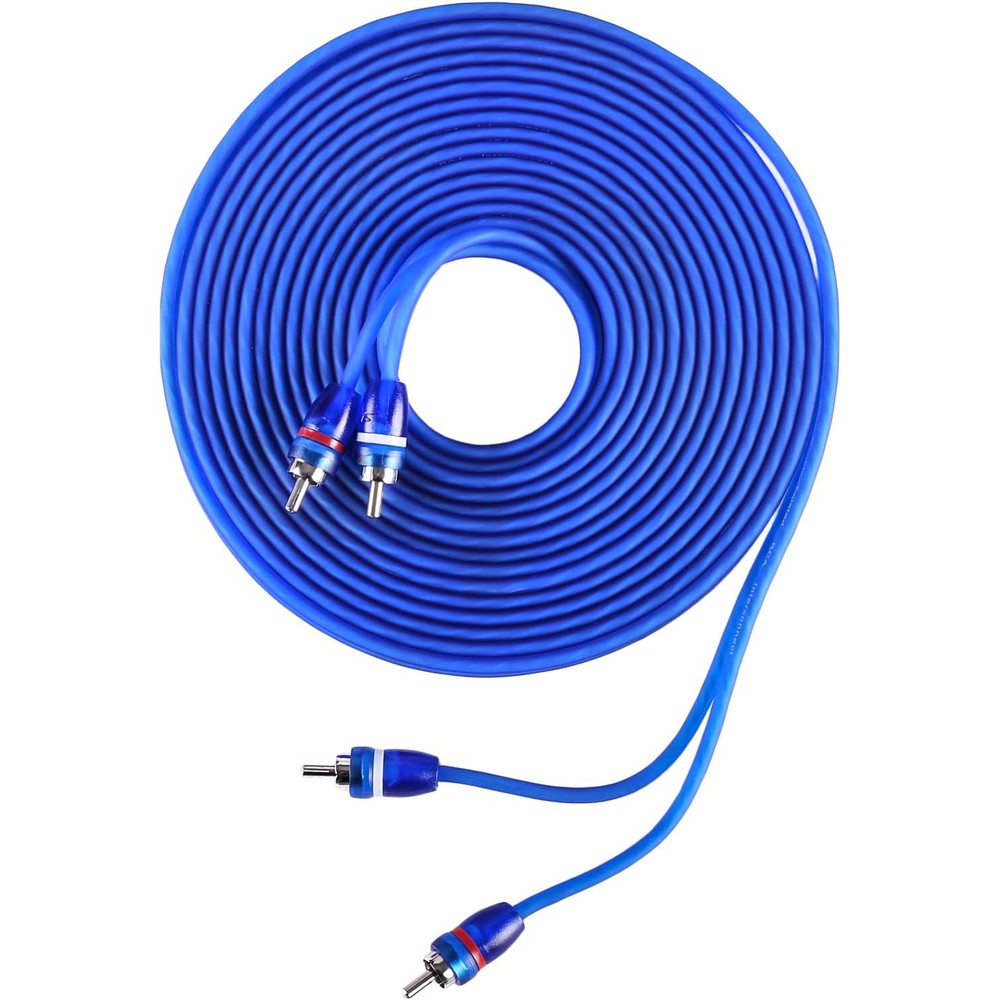 Skar Audio 17 Foot 2 Channel Twisted Pair RCA Interconnect Cable premium front view showing color coded connectors