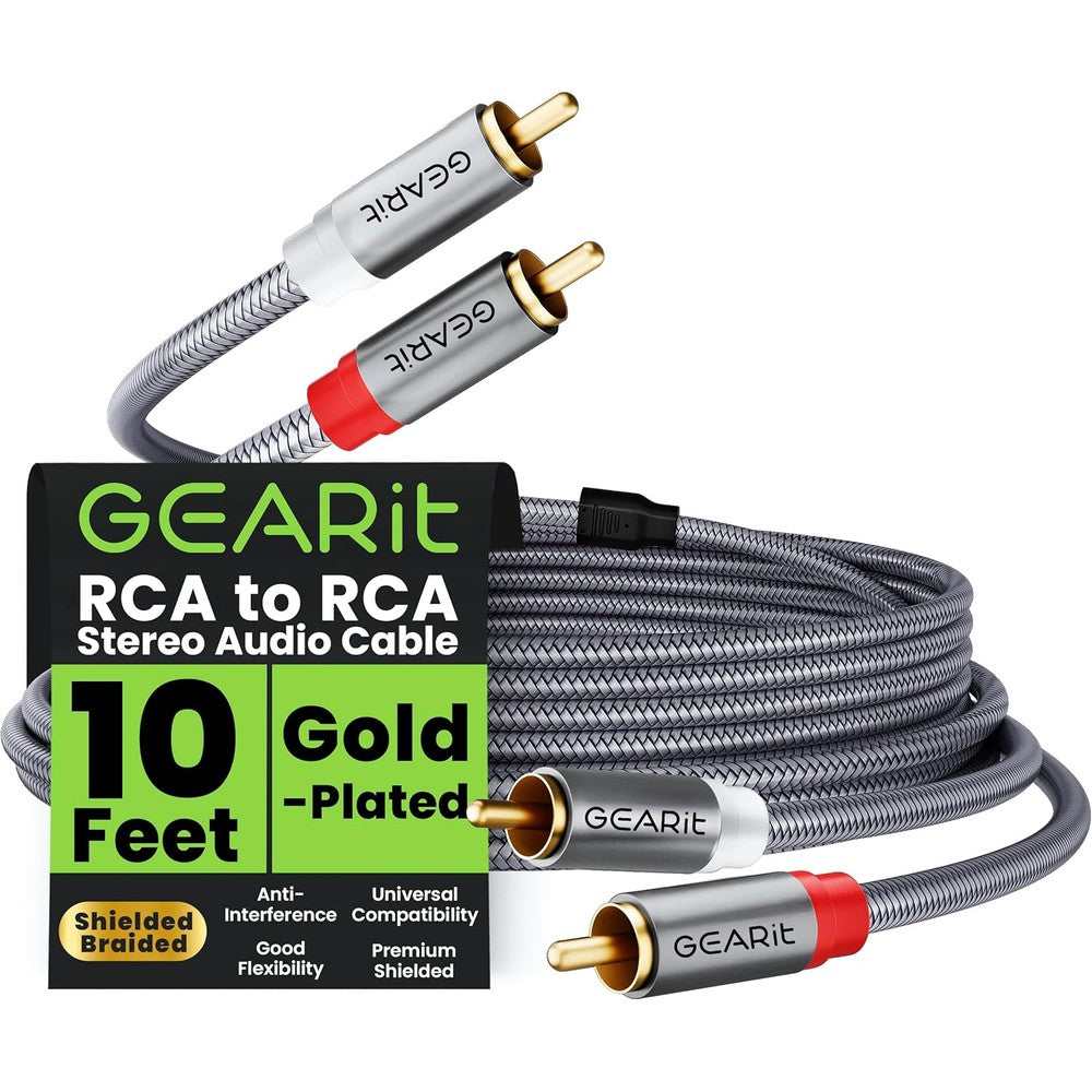 GearIT 10ft 2RCA male to 2RCA male stereo audio cable front view