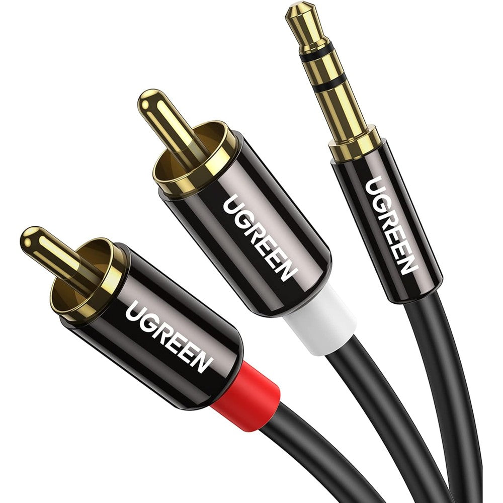 UGreen 3.5mm to RCA stereo audio adapter cable front view showing gold-plated pins