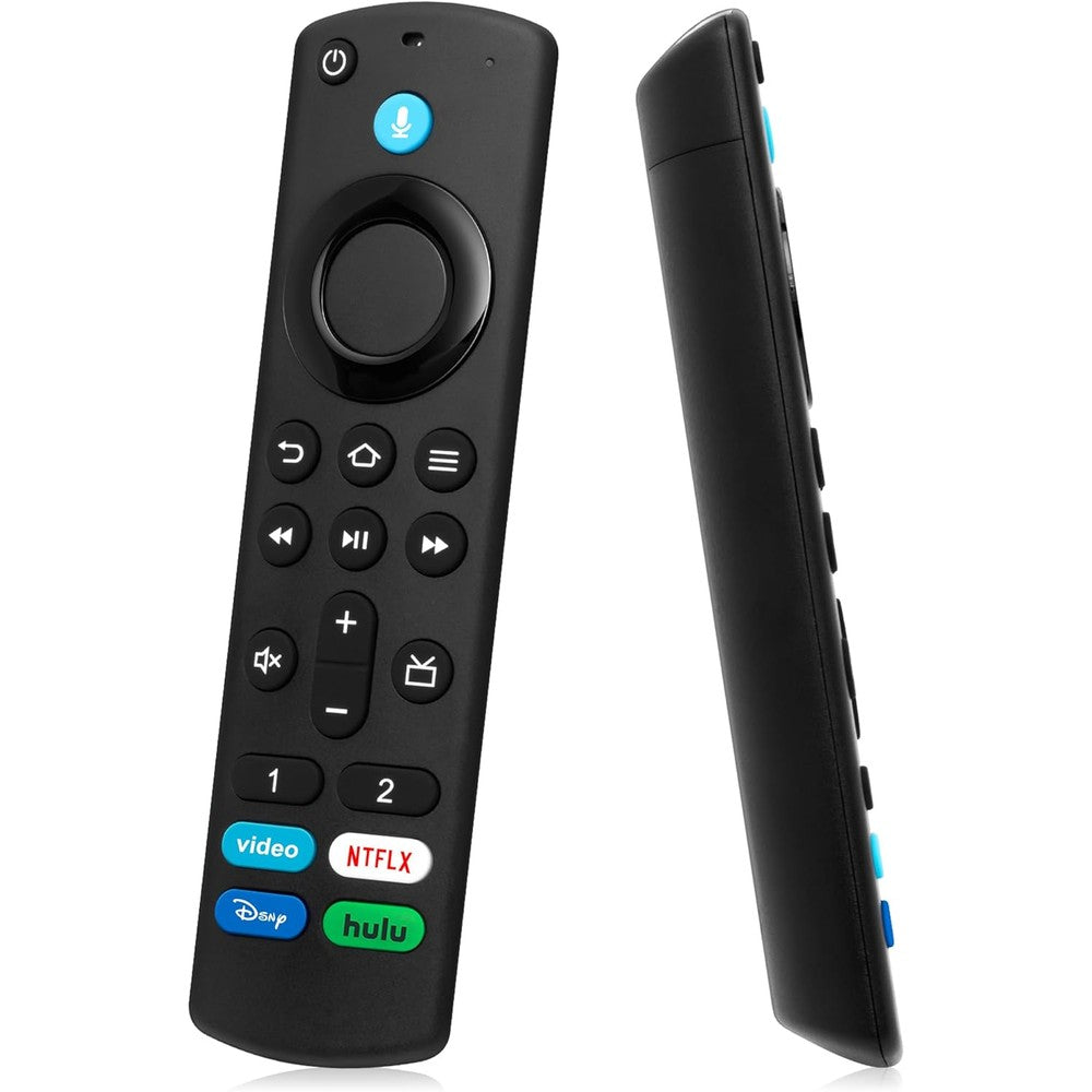 LoLaSta replacement remote front view displaying black finish and voice command button.
