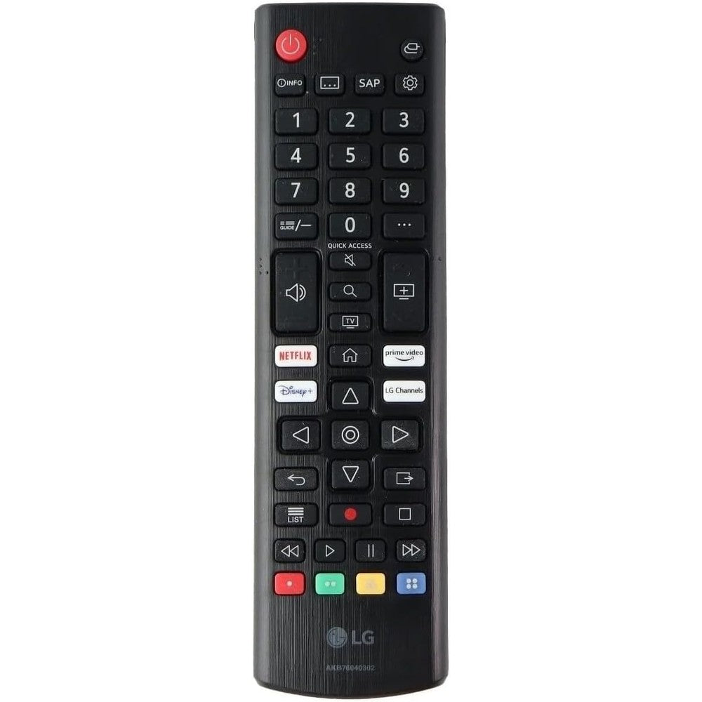 LG OEM Remote Control front view showing sleek black design and streaming buttons