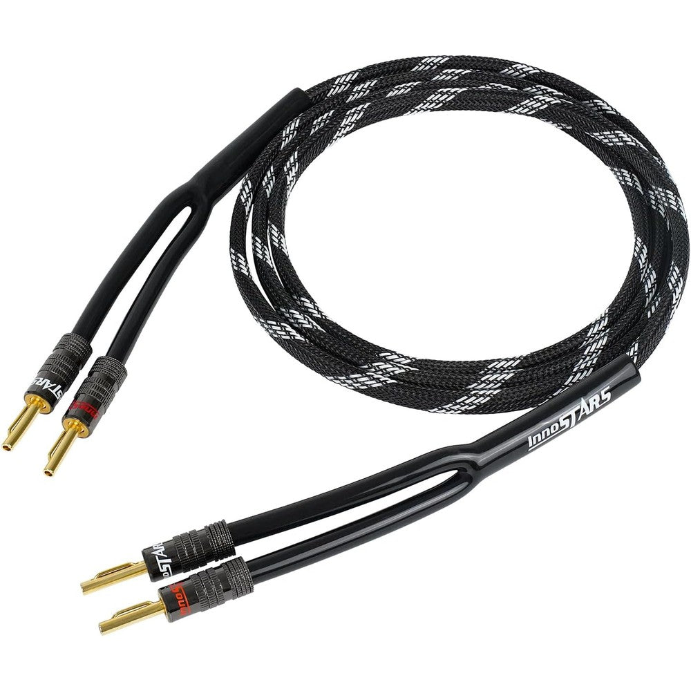 InnoStars 14AWG speaker cable with gold-plated banana plugs front view