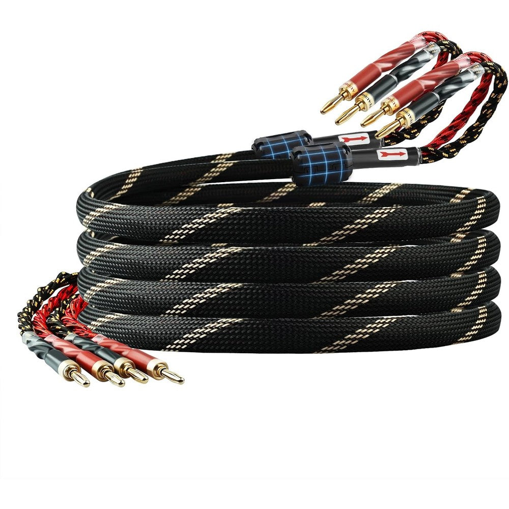 YYTCG 9 AWG audiophile speaker cable front view with banana plugs