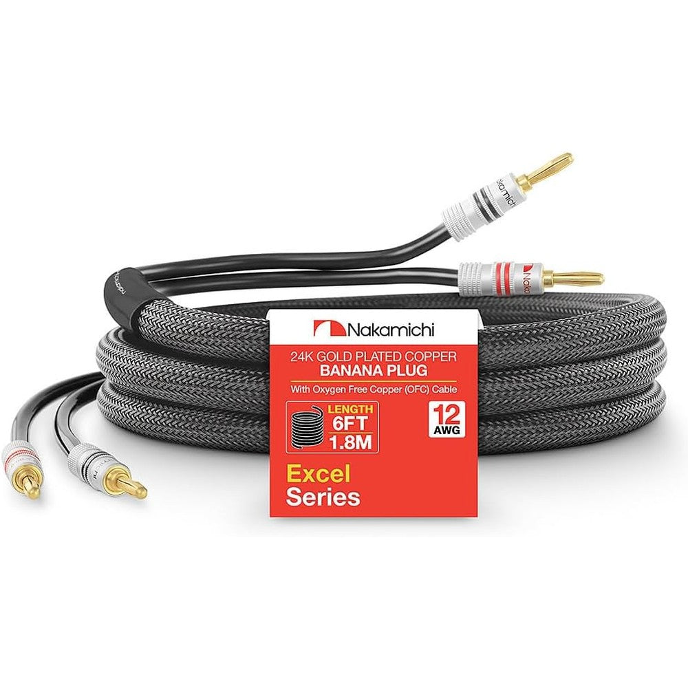 Nakamichi Excel Series 24k Gold Plated Banana Plug Speaker Cable 6 Feet front view for home theatre