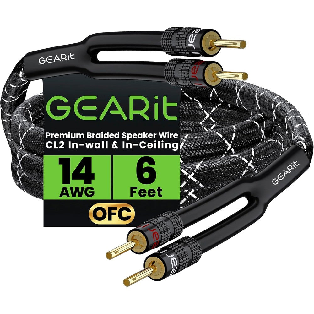 GearIT 14AWG braided speaker wire with gold-plated banana plugs