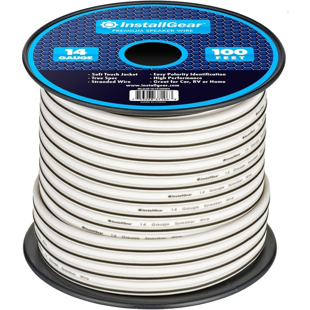 InstallGear 14 Gauge AWG 100ft Speaker Wire Cable front view spool