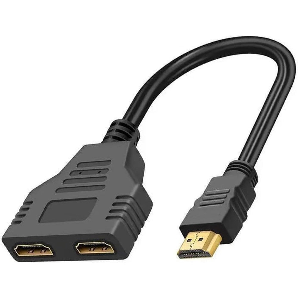 Hididi HDMI Splitter Adapter Cable front view showing gold plated male to dual female connector ports.