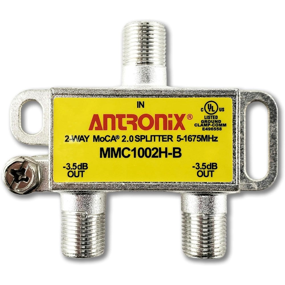 Antronix 2 Way MoCA coaxial splitter front view showing input and output ports