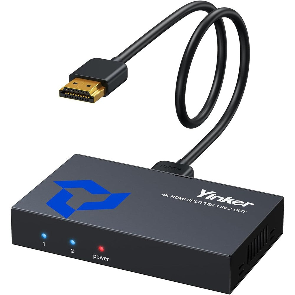 Yinker 4K HDMI Splitter front view showing input port and durable metal housing design