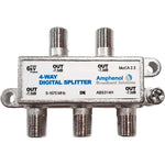Amphenol 4-Way Digital Coaxial Splitter MoCA 2.5 ABS314H front view showing four output ports and main input port