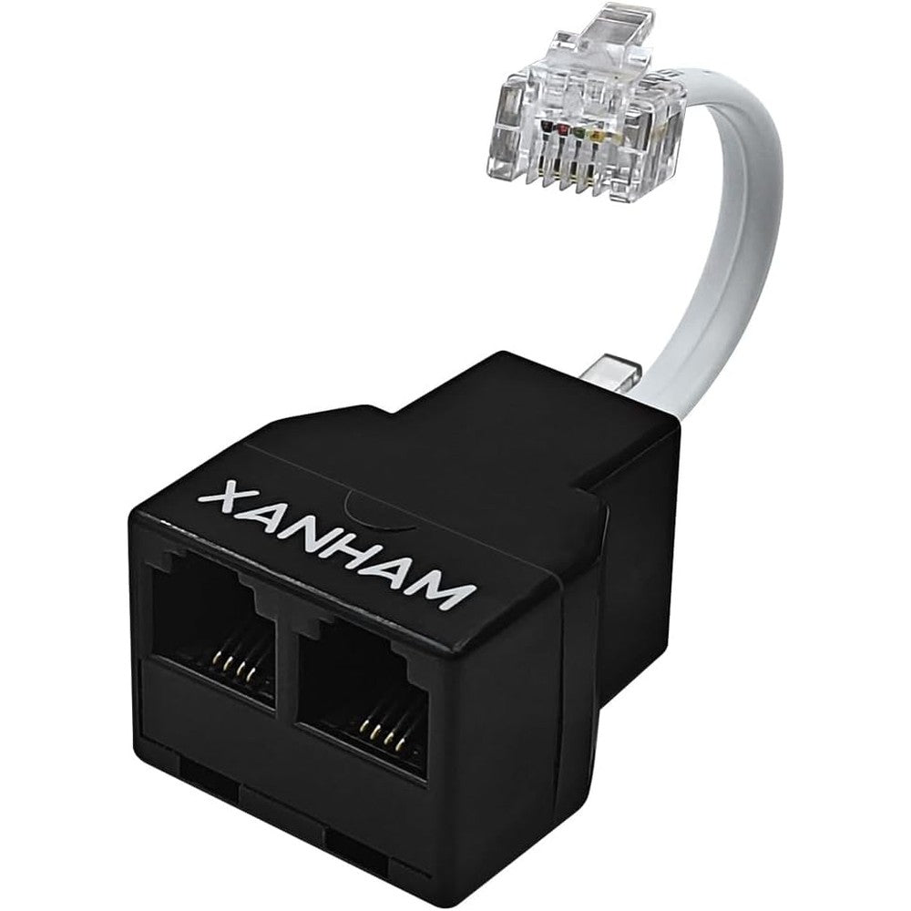 XANHAM 2 way telephone line splitter front view showing the dual RJ11 ports