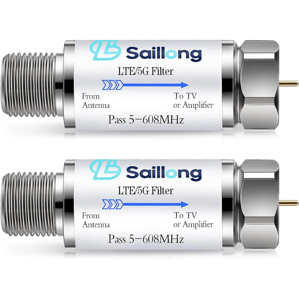 Saillong LTE Filter for TV antenna front view showing premium silver metallic finish.
