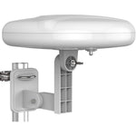1byone Outdoor TV Antenna front view showing sleek white round omni directional design