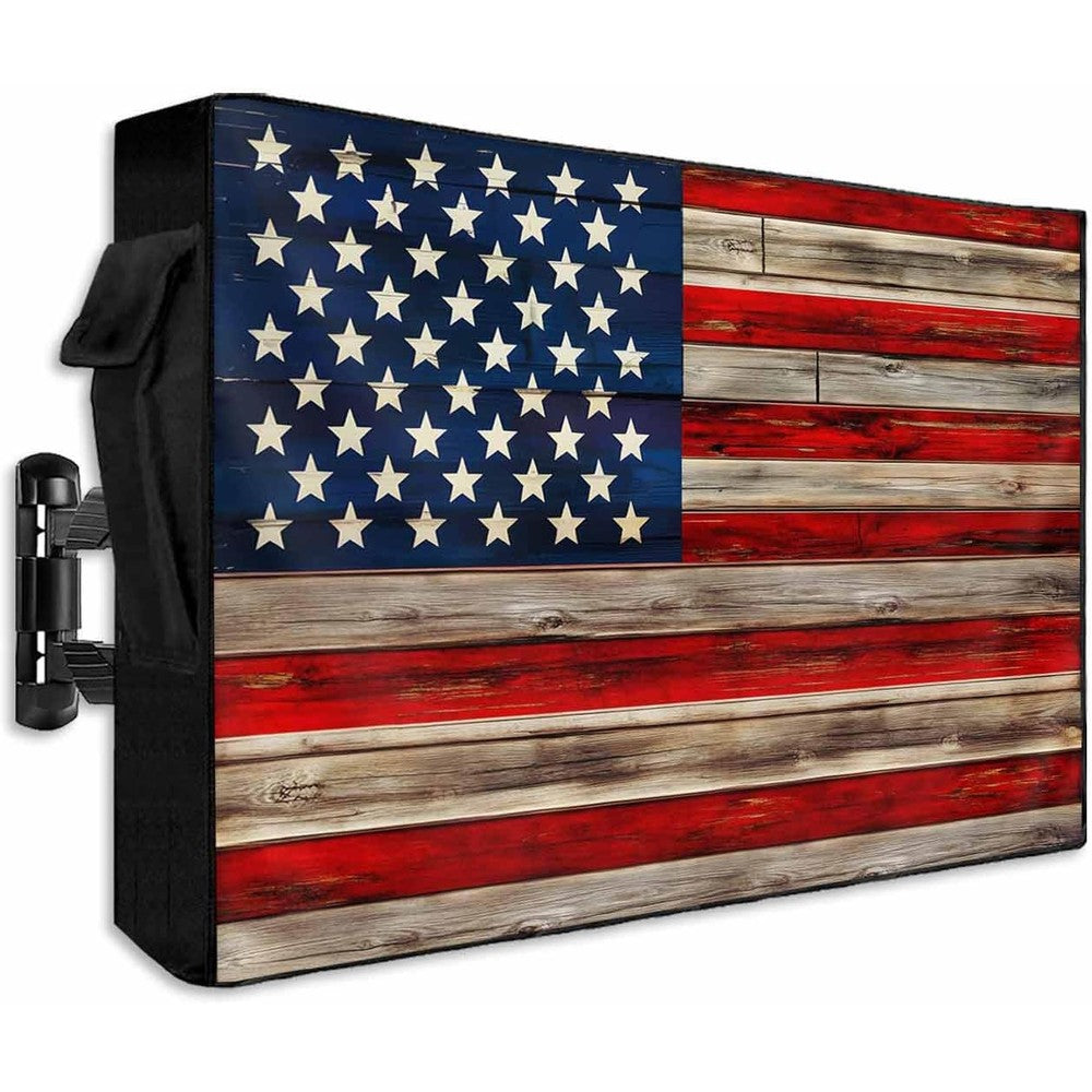 Lsrtoss American Flag Outdoor TV Cover front view installed on wall