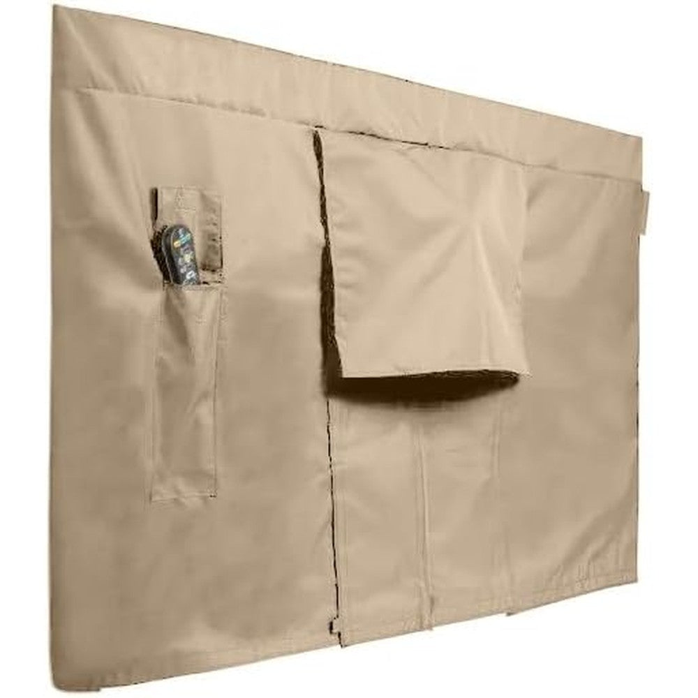 Covermates outdoor full TV cover in classic tan front view