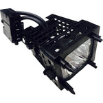 Jaspertronics OEM XL-5200 TV Lamp front view showing the genuine Philips bulb secured inside the black plastic housing cage.