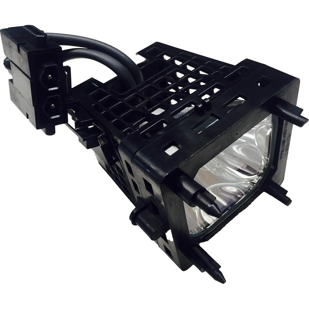 Jaspertronics OEM XL-5200 TV Lamp front view showing the genuine Philips bulb secured inside the black plastic housing cage.