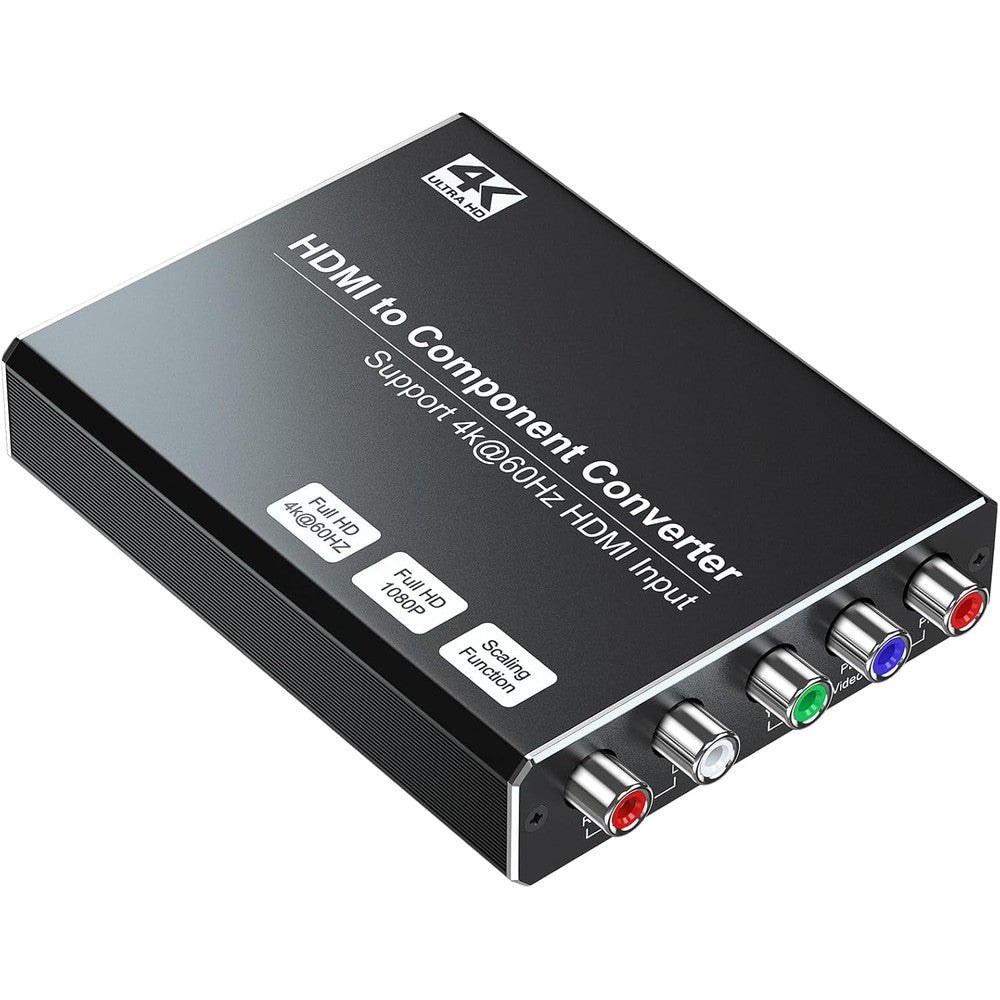 Sedytetoc 4k hdmi to component converter front view showing premium scaling toggle button