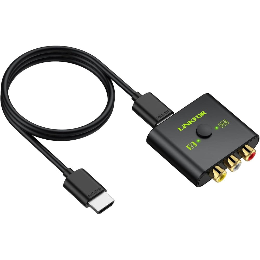LiNKFOR RCA to HDMI Converter front view showing input composite ports