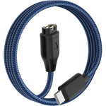 Clolasa USB-C nylon braided charging cable for Garmin watch front view showing the blue braided design.