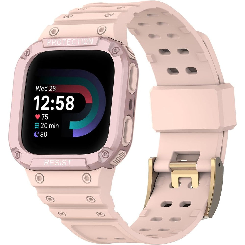 Feigand rugged sports band with case front view showing green protective frame for smartwatch screen protection