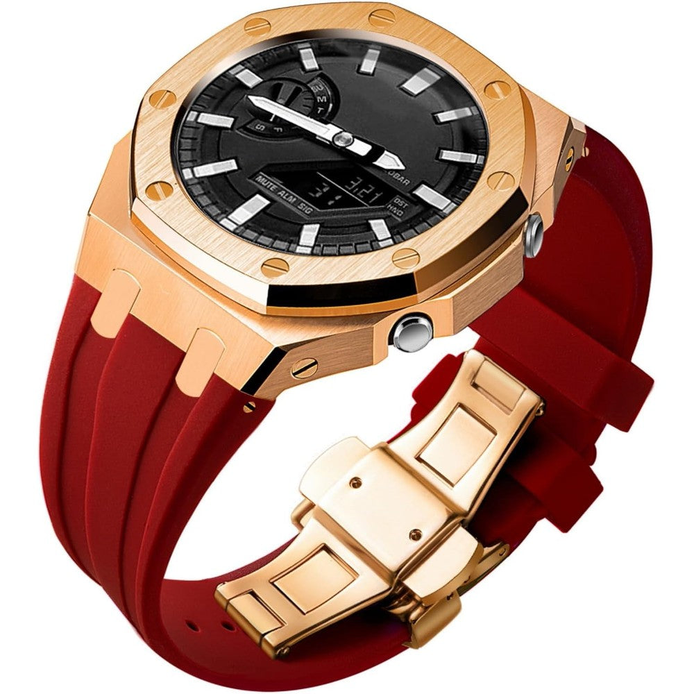SRDZ GA2100 metal mod kit pink gold premium front view watch modification