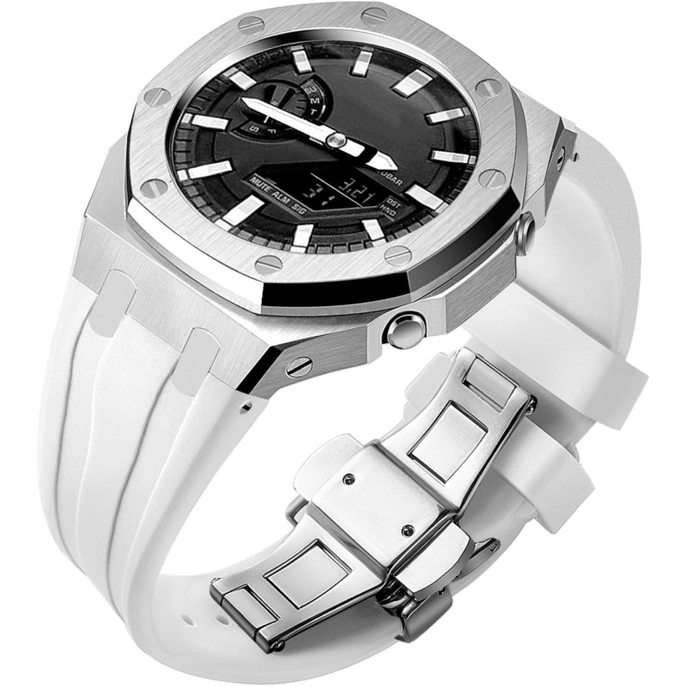 SRDZ GA2100 Custom Watch Mod Kit front view showing stainless steel bezel