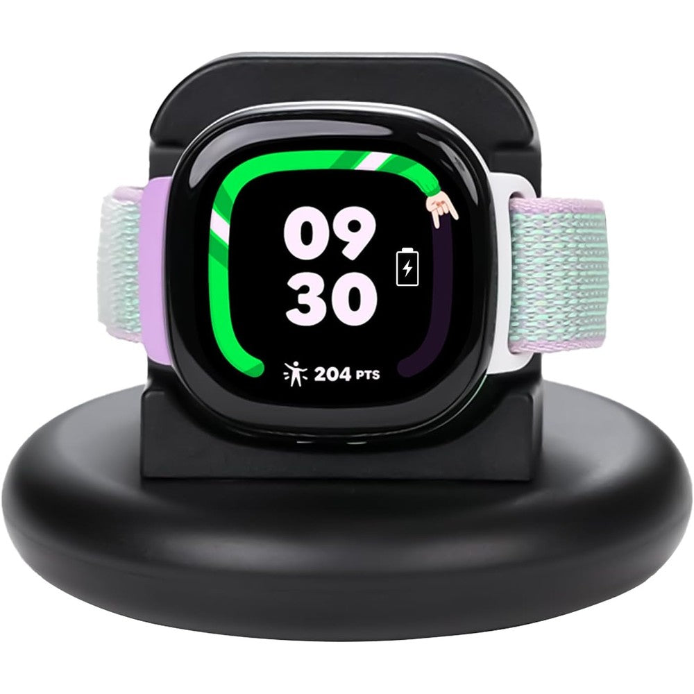 Sylacor charger stand for Google Fitbit Ace LTE front view showing sleek black magnetic cradle