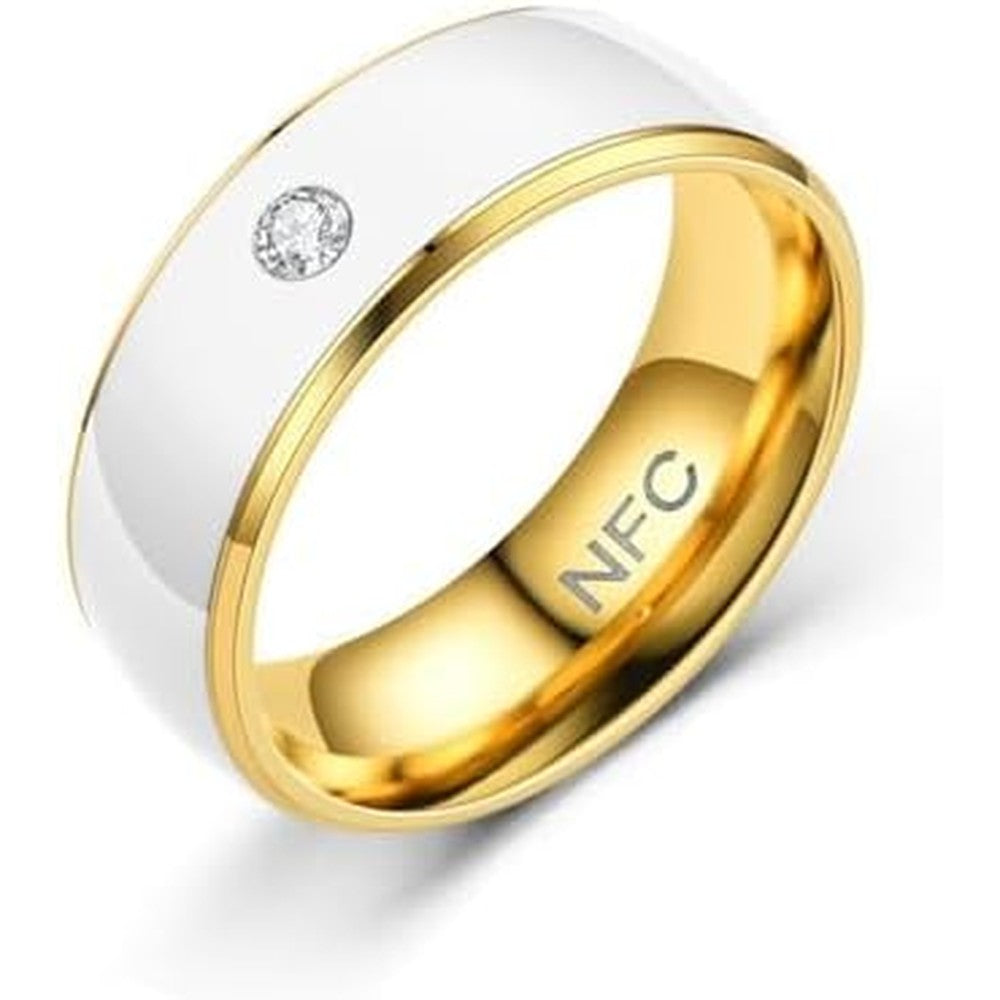 Bling Queen NFC Smart Ring front view white and gold design