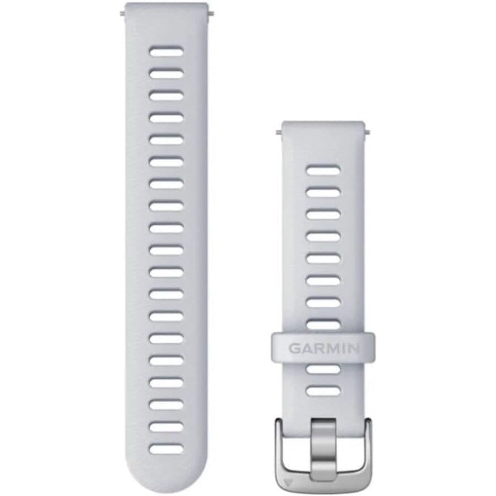 Garmin Quick Release Band Whitestone 18mm front view showing the perforated silicone strap texture and silver buckle.