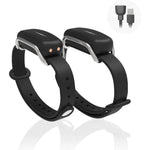 BOND TOUCH pair of long distance connection bracelets front view showing silver loop and black band