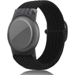Yizhet AirTag wristband front view showing black braided nylon strap