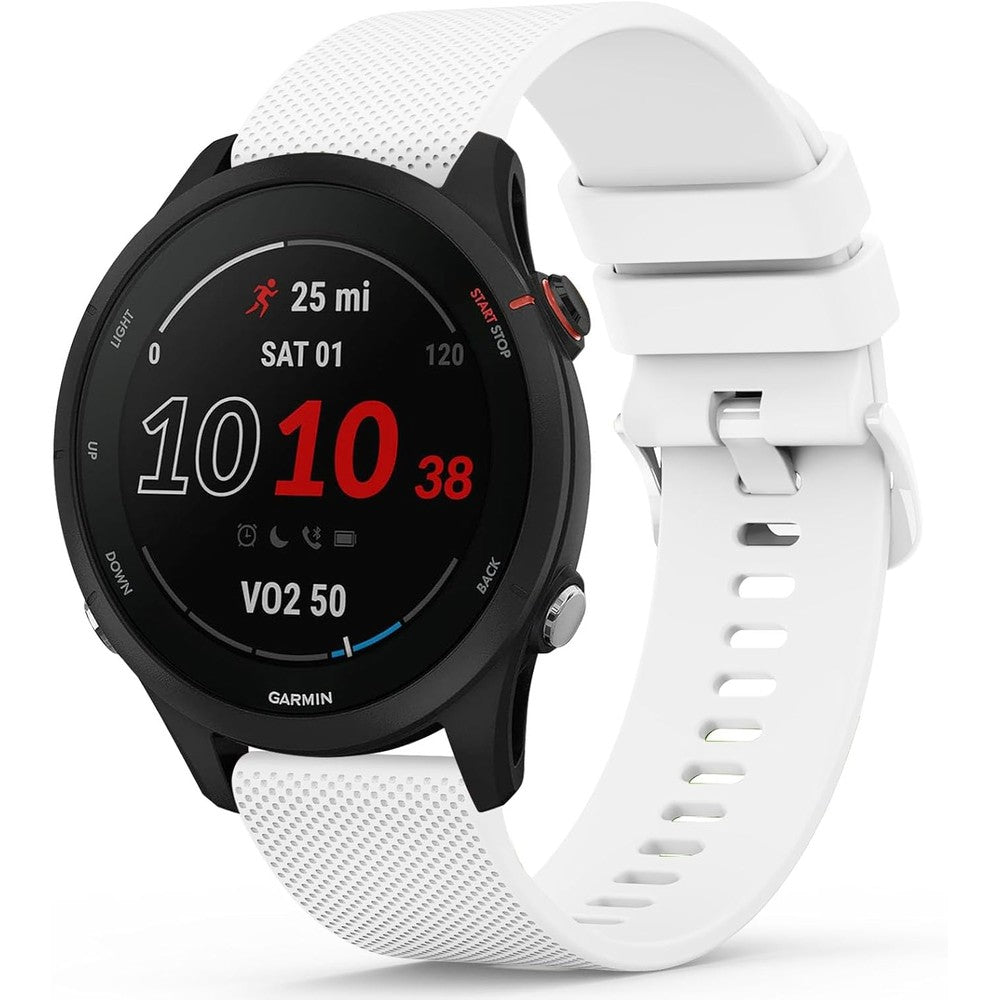 Vancle Silicone Sport Replacement Band front view showcasing the white ventilated design attached to a Garmin smartwatch.
