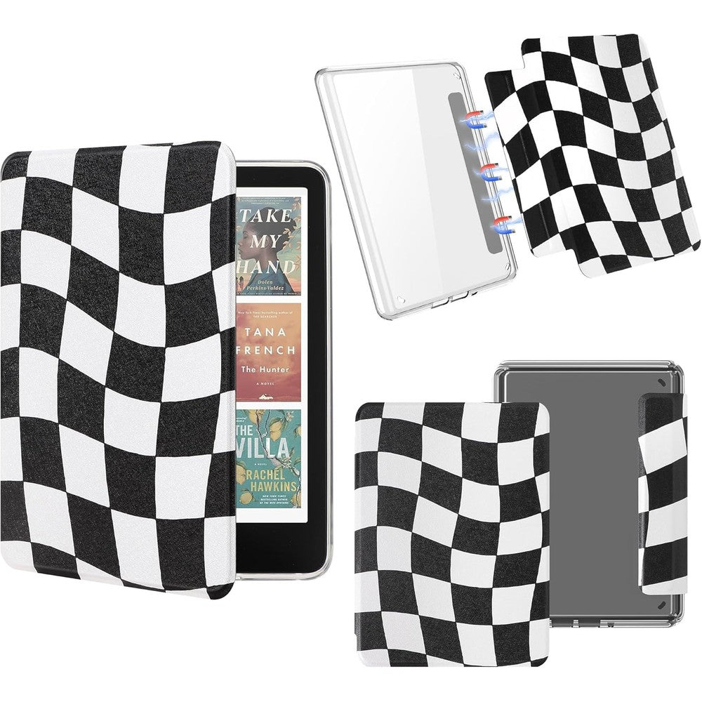 Sesense Magnetic Detachable Case for Kindle Paperwhite front view black and white checkerboard