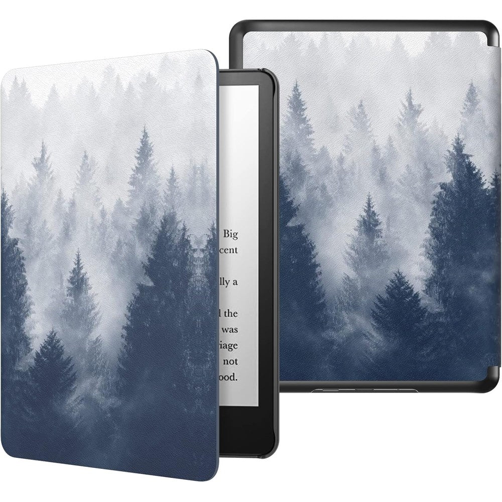 MoKo Kindle Paperwhite 11th Generation case front view showing gray forest pattern