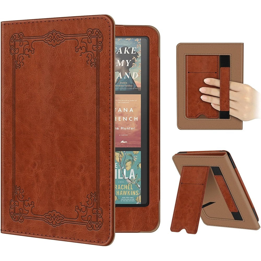 Fintie vintage brown foldable stand case for Kindle Paperwhite 12th Gen front view