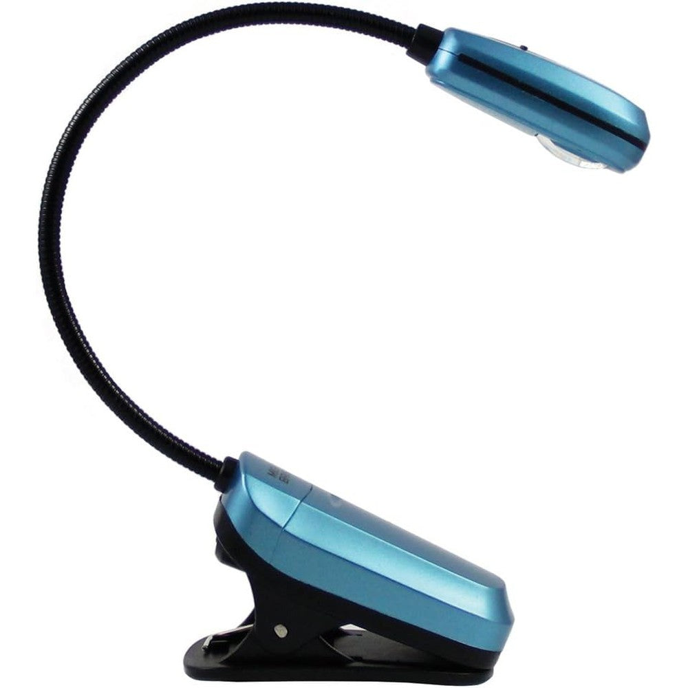 Mighty Bright MiniFlex Blue Clip On Book Light front view showing flexible neck.