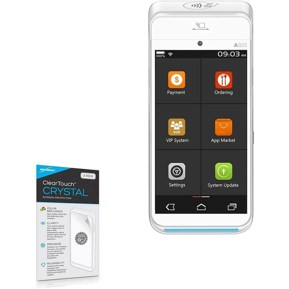 BoxWave ClearTouch Crystal screen protector for Pax A920 front view