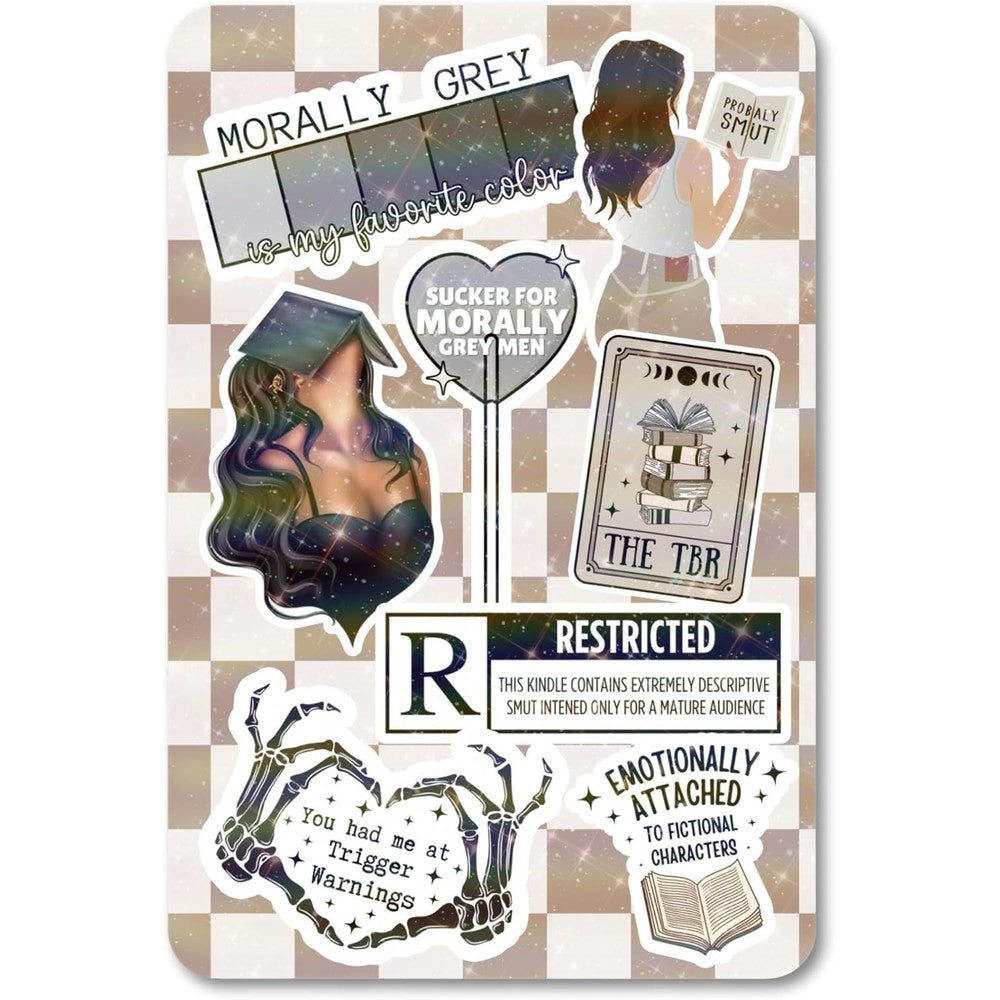 Appalachian Artisans bookish Kindle insert front view featuring holographic star finish on checkerboard cardstock.