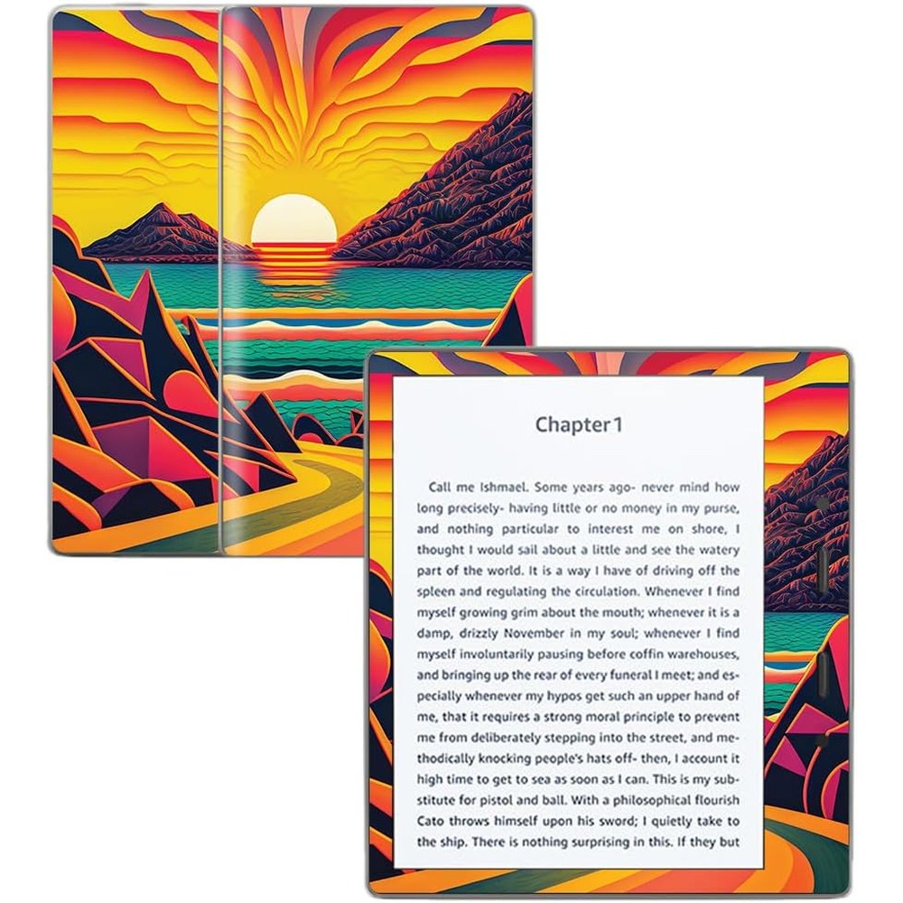 Vision Signs and Graphics Surreal Journey skin applied to Amazon Kindle Oasis 7 inch front view.