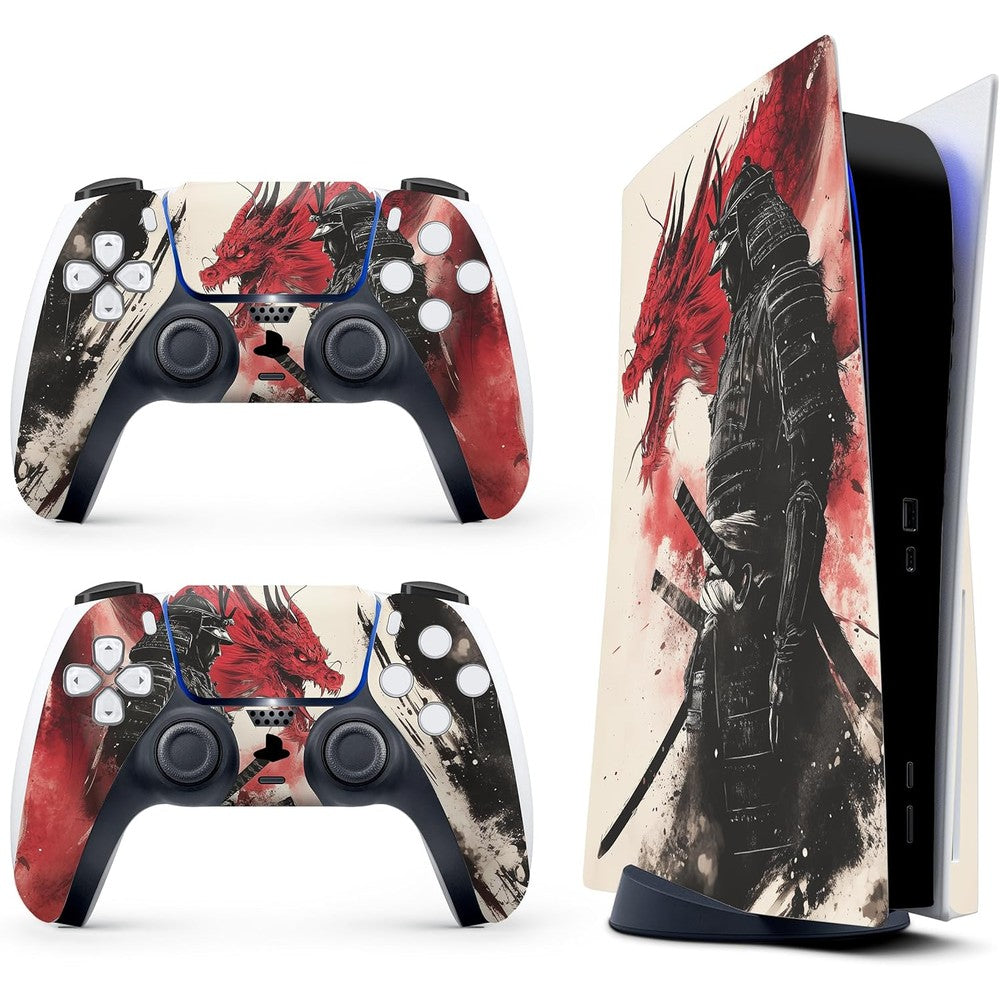 PSS Samurai art vinyl skin set for PlayStation 5 console and controllers.