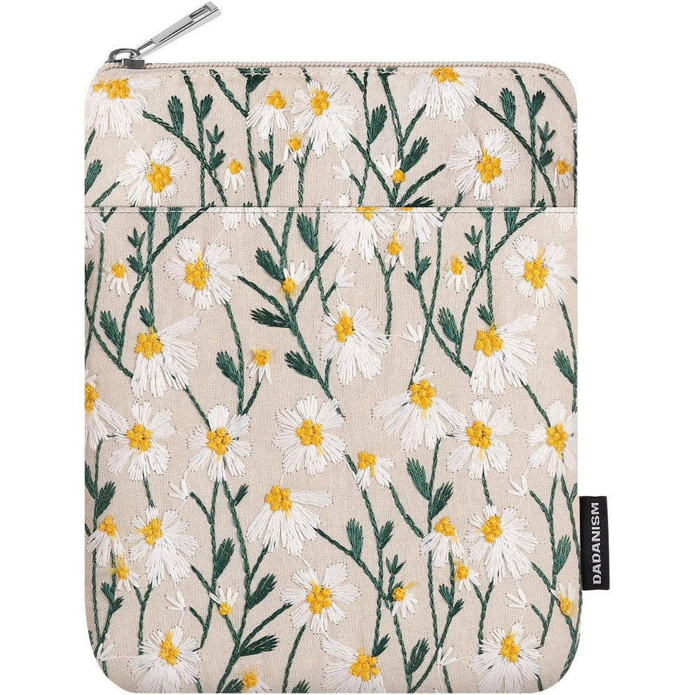 Dadanism embroidered daisy padded sleeve front view for Kindle