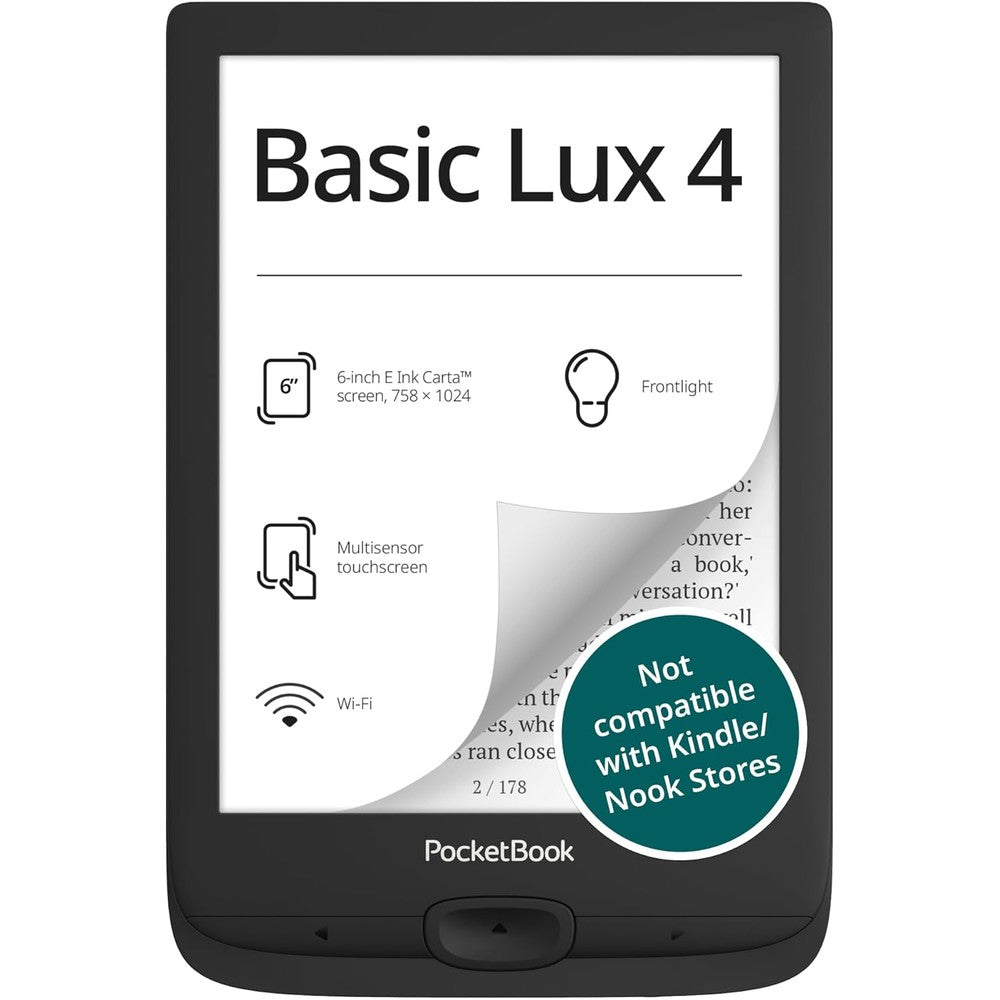 PocketBook Basic Lux 4 E-Book Reader front view showing screen