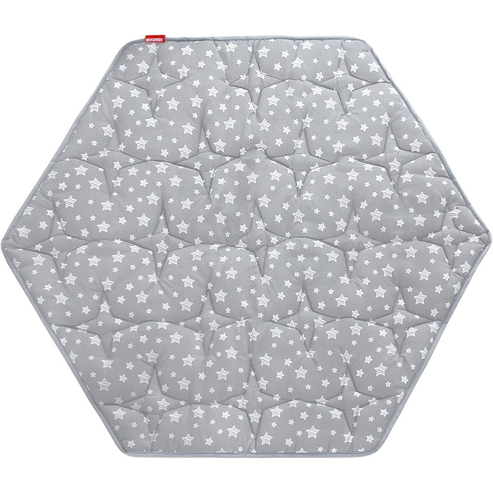 Moonsea hexagon baby playpen mat front view showing grey star pattern on soft cushioned fabric.