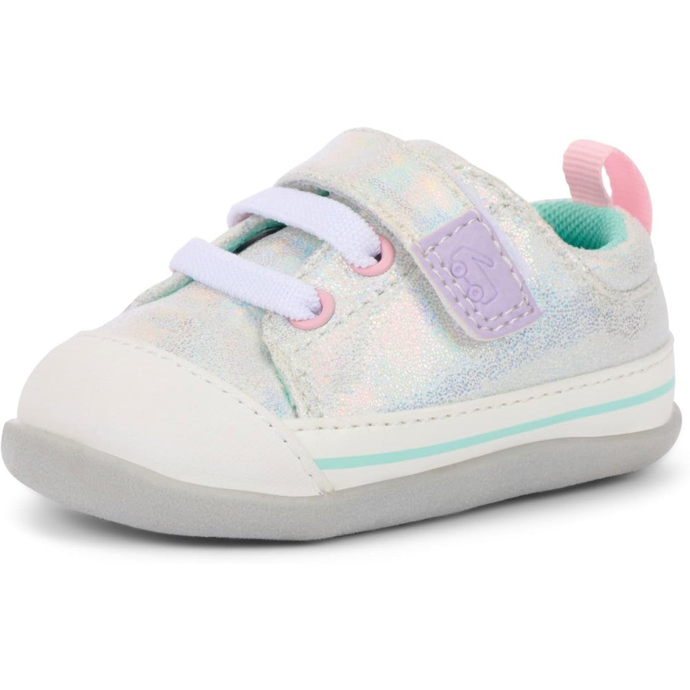 See Kai Run Stevie Mini infant first walker shoe front view silver metallic